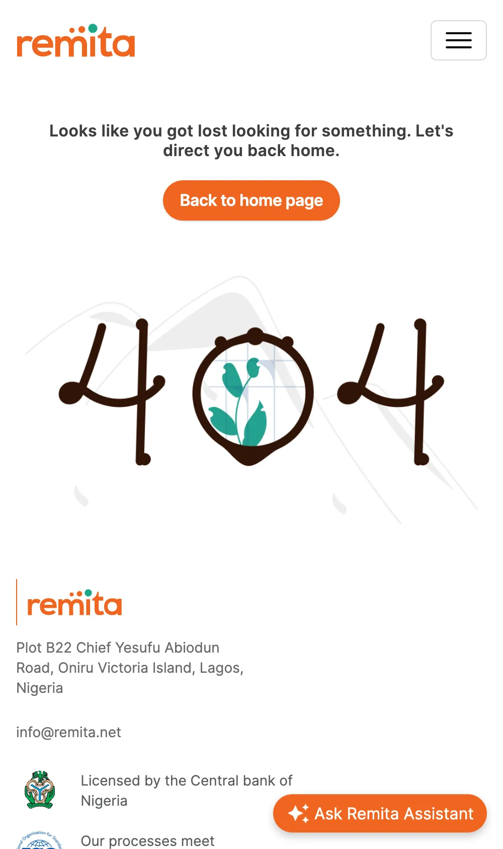 Remita 404 page shown right after Payment Successful