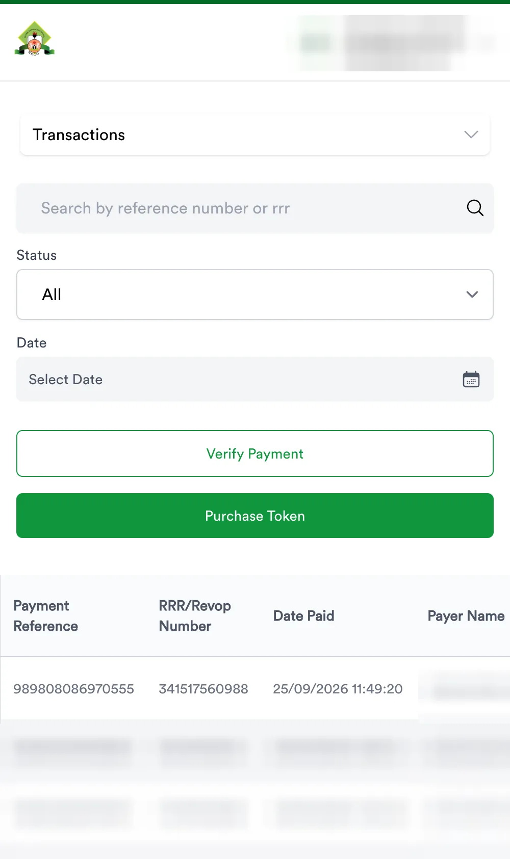 NECO Transactions page showing the payment as Pending