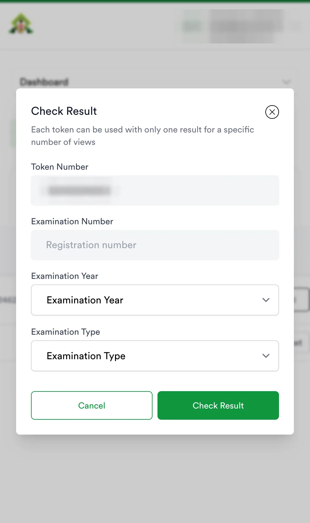 Check Result panel with the token pre-filled